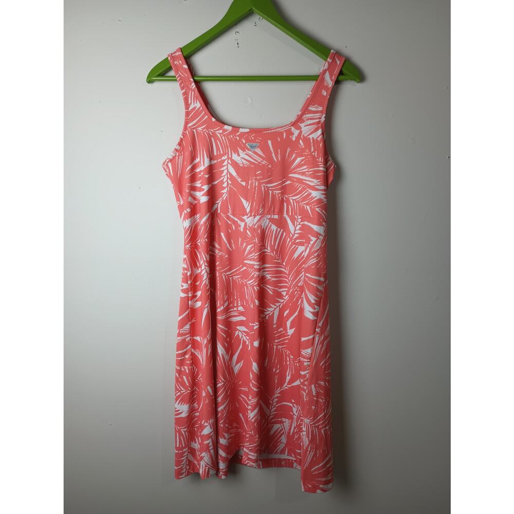 Columbia Omni Freeze Cooling Dress Sleeveless Leaf Print Pink Mini Medium - Picture 5 of 6